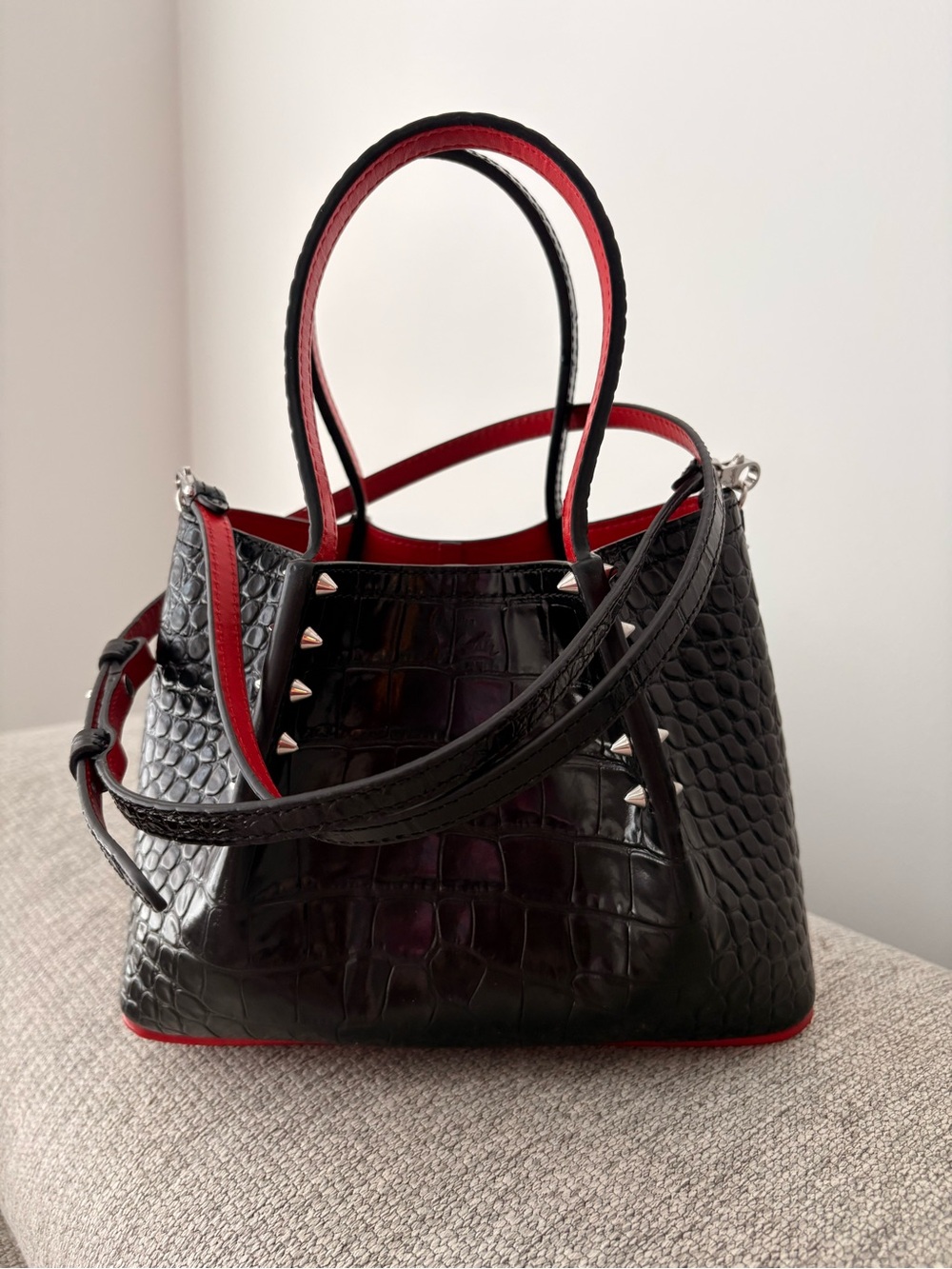Christian Louboutin Black Croc-Embossed Tote with Red Trim No Box - Picture 3 of 6